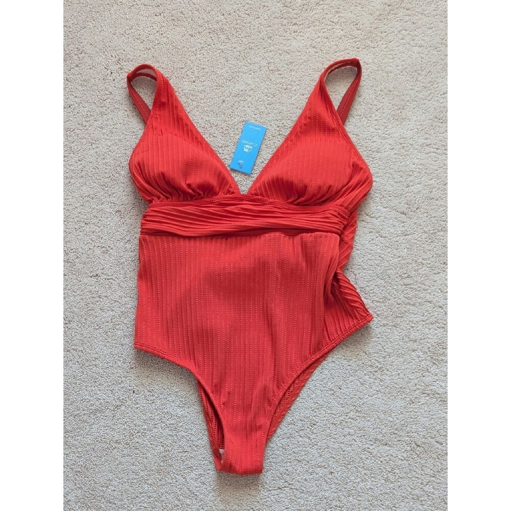 NWT Cupshe Orange Textured One-Piece with Twist Detail Size L